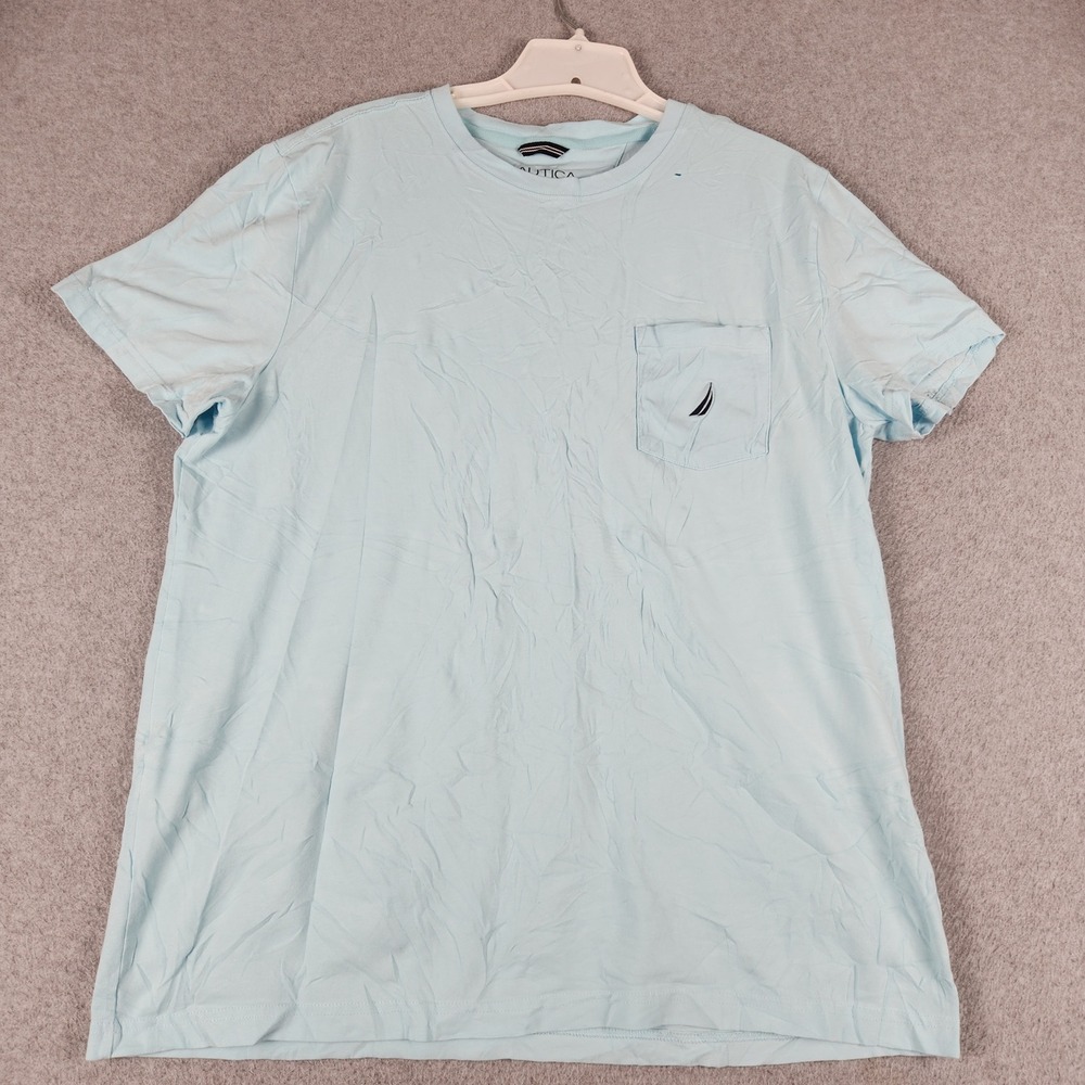 Nautica Performance T Shirt Mens XL Blue Stretch Logo Crew Neck Short Sleeve
